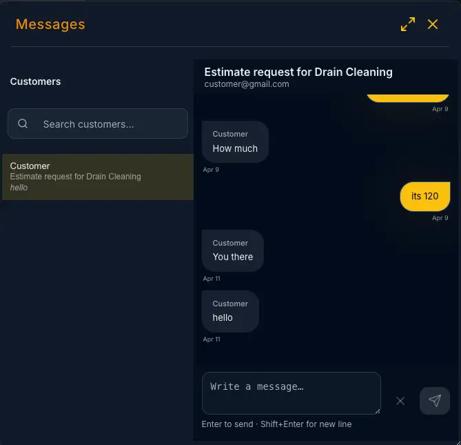 JobbWorks in app messaging and customer chat